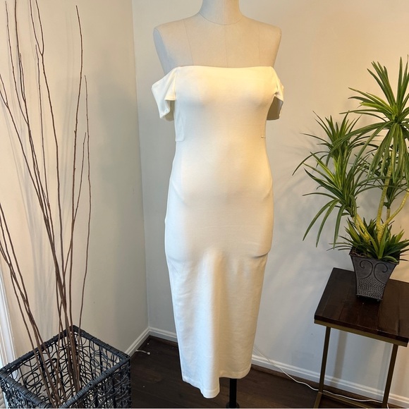 Zara Dresses & Skirts - Zara Off White Off the Shoulder Midi Dress Size Medium